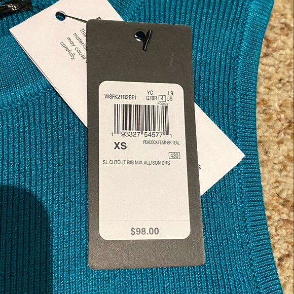 Guess cutout bodycon rib sleeveless dress size XS teal blue cocktail club - Picture 8 of 16